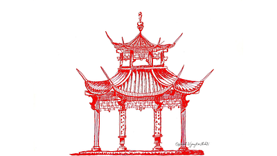 “Temple China Pagoda” acrylic painting art calligraphy design paint painting