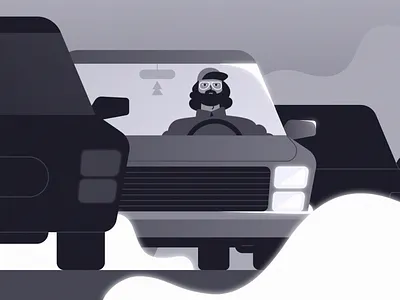Traffic jam 2d 90s animation beard cap car character dude gif glasses gray grayscale guy illustration loop old smoke traffic trafficjam