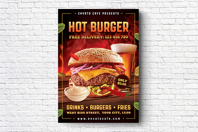 Burger Flyer burger burger flyer burger menu burger poster cafe cheesburger dinner drink fast food festival food food flyer french fries grill hamburger happy hour hot dog ketchup menu print