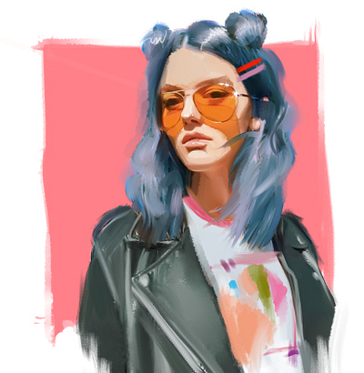 sunglasses girl portrait 80s 90s blue hair characters fashion fashion illustration female girl illustration orange glasses portrait print sketch