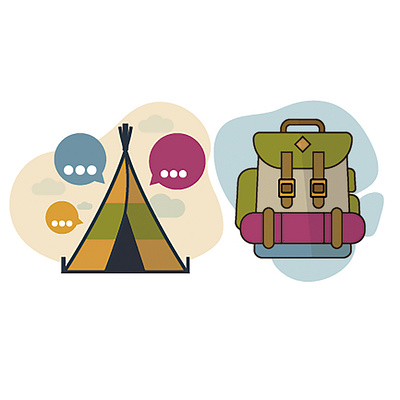 Camp adventure backpack camp campaign campfire graphic hike illustration knapsack trekking