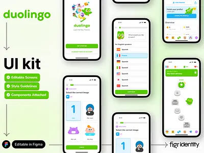 Make Duolingo UI your own chat courses dictionary edtech education elearning figma gamification goals ios kit language leaderboard learning mobileapp quiz ranking translate uiux voice