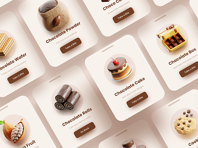 Delicious 3D UI Cards – Chocolate Edition 3d 3d icon 3d illustration blender chocolate cycles delicious dessert food icon illustration onboarding sweet ui ui card