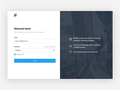 Log in screen account form log in login modal ui ux