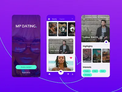 MP Dating service app dating datingapp highlight interest list login profile tags ui ux
