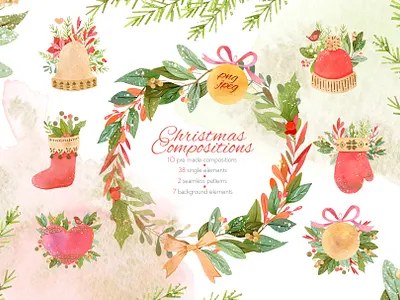 Watercolor Christmas Compositions Set art background christmas compositions clipart concept design design elements graphic graphic design graphic elements graphics illustration illustrations logo simple vector watercolor watercolor christmas watercolor clipart watercolor design