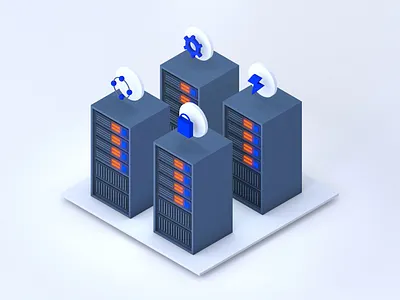 3d Server Stacks 3d 3d art 3d illustration gear icons illustration lightning bot lock server stack servers