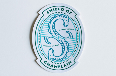 Champ Shield of Champlain Sticker badge design champ champlain illustration lake monster new england sticker vermont