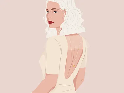 Woman in white back beauty character design color illustration design digital drawing dress hair illustration illustrator jewelry lips mysterious necklace portrait skin vector wedding woman
