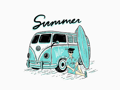 Summer break beach brand branding commercial design good vibes holidays illustration surf surfing vacation volkswagen