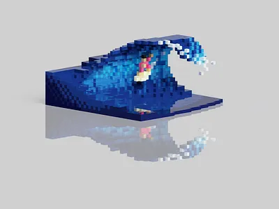 Voxel Pool Surfing 2d 3d illustration magicavoxel pixel pixelart surf surfer surfing voxel voxelart wave