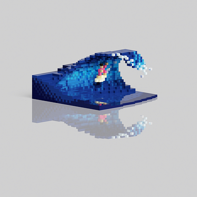 Voxel Pool Surfing 2d 3d illustration magicavoxel pixel pixelart surf surfer surfing voxel voxelart wave