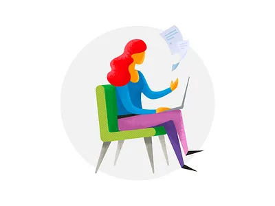 woman at work adobe illustrator adobe photoshop brushes chair illustraion laptop paper woman work