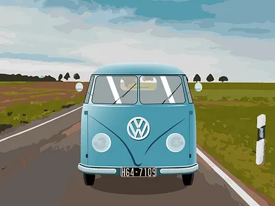 road trip in the bus adobe illustrator auto bus car countryside flat design mac road trip volkswagen vw vw bus