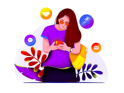 Travel girl app branding color design flat illustration mobile ui vector web