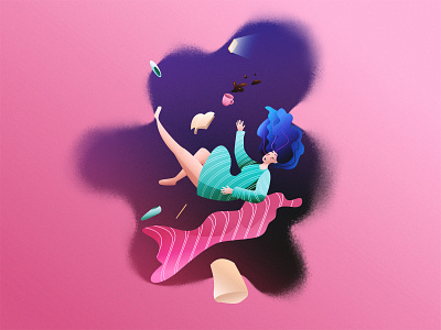 Fuzzy dream blue dream flat illustration girl illustration insomnia pink sleep sleeping girl