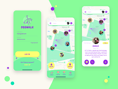 Dog Walk app design dog dog illustration map ui