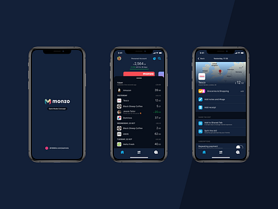 Monzo Dark Mode bank banking dark dark mode darkmode design ios ios app monzo sketch ui uiux ux web