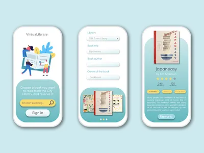 VirtuaLibrary app branding design illustration library online library sketch typography vector