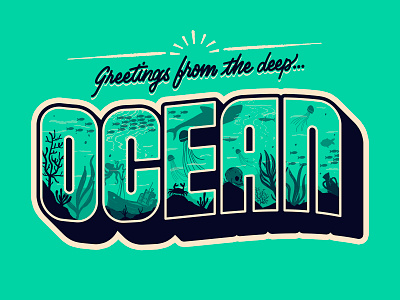 Greetings from the Ocean greetings card handlettering illustration lettering ocean