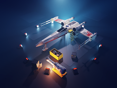 Star Wars X-Wing 3d blender diorama fanart illustration low poly lowpoly lowpolyart render sci fi spaceship star wars x wing