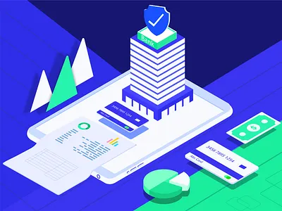 Isometric Illustration bank chart e banking finance illustration investment isometric isometric illustration mastercard money payment report safety