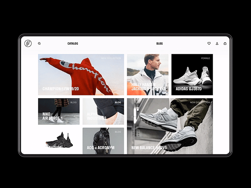 Concept Navigation for Multibrand Store animation blur interaction menu minimal site ui ux website