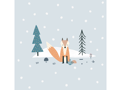 Inktober Day 26: Fox christmas cozy fox pine snow tree winter