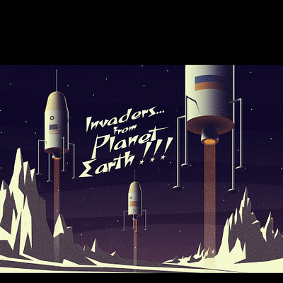 Invaders from... Planet Earth !!! aliens design illustration planet retro rocket spaceship vector vintage