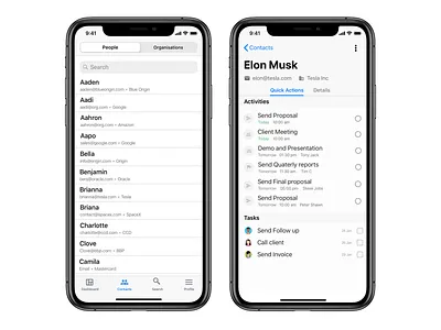 Contact Management | CRM Mobile App activities contact page contacts email list view mobile product design saas schedule scheduler sketch sketchapp ui design ux design