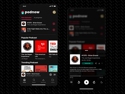 Podcast App Concept app dark app dark mode dark theme dark ui minimal mobile player podcast ui ux