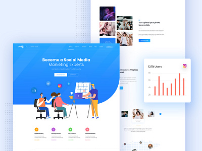 Social Media Marketing Landing page agency app blue branding creative design illustration landing social media marketing agency template web website