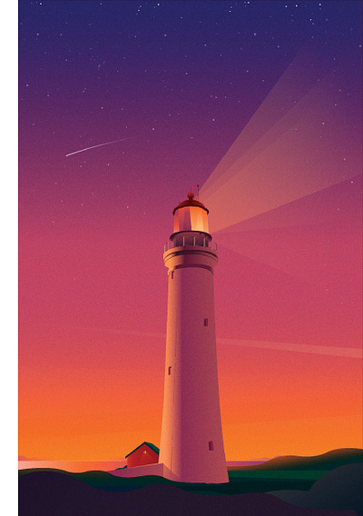 Just lighthouse, nothing else. design dream dreams falling star illustration light lighthouse sky sunset sunsets