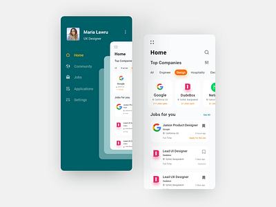 Job Vacancy IOS Mobile App app card clean ui design dudebox google icon ios job job board job search jobpost mobile app design seeker typography ui user interface ux vacancy web