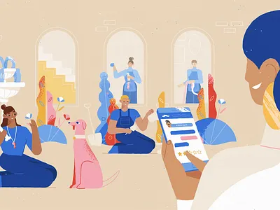 Busy in the backyard 🤙🏼 2d 2d animation after effects animation character design cleaning dog dog trainer explainer video explainer videos garden gardener home house illustration plants storyboard team texture water