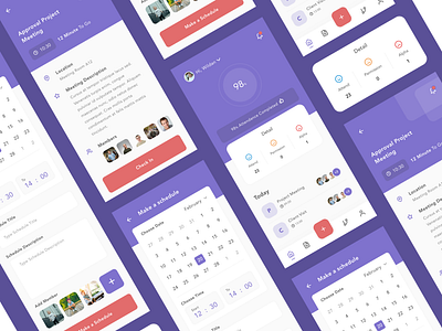 HR - Mobile App attendance calendar check in check out clean dashboard clean design dashboard detail human resouce mobile mobile app mobile apps mobile dashboard mobile ui modern design purple schedule