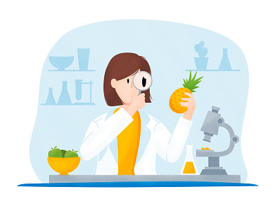 Nutritionist Illustration 1/2 analysis bespoke character expert food health health app illustraion illustration illustrator lab laboratory magnifying glass medical nutrition nutritionist vector woman