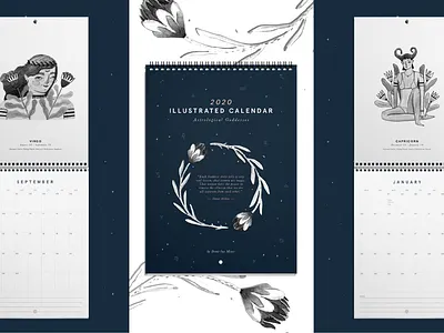 2020 Illustrated Calendar - Astrological Goddesses calendar doodle illustration ink drawing layoutdesign painting print