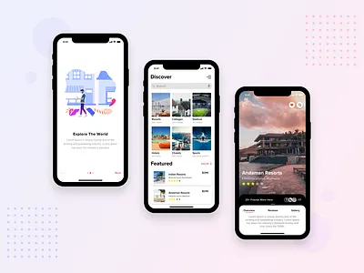 Travel Explorer Application - Concept adobe xd clean explore flat illustration initial screens minimal planners resorts serach travel app travellers ui ui design ux walkthrough whitespace