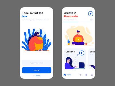 Drawing Courses App agency app business drawing etheric flat illistration illustrator mobile mobile app modern native procreate typography ui ux