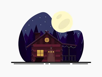 Cozy Cabin in the Woods cabin highlights illustration illustrator moon night rustic