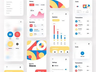 Wallet App - All Screens abstract app art banking branding flat illustration ios minimal mobile statistics ui ux vector wallet