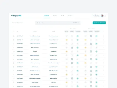 EngagedMD, patient list app clean clinical doctor flat interface light list minimal patient simple table tables ui uiux ux web webdesign website white