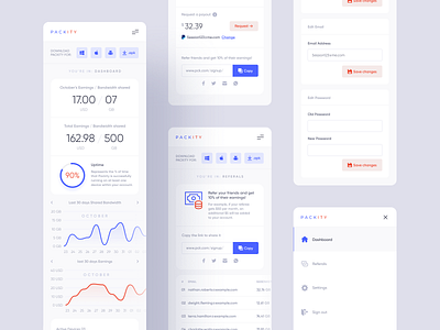 Packity Dashboard Design - Mobile Version clean dashboard design easyeze eslam elshereef internet minimal mobile packet streaming ui ui design ui designer uiux ux web design website website design