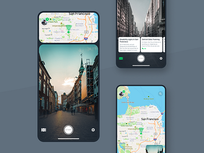 Camera Map app camera cards dark ios map preview