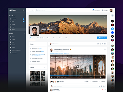 Profile - Maise Dashboard UI Kit application behance dashboard demo feed freebie product profile sell social socialmedia timeline ui ui8 uikit ux web website