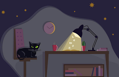 Lumos cat design illustration light night vector