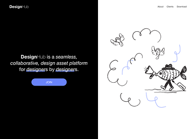 DesignHub - Landing Page blackandwhite clean design illustration landing page landingpage minimal sketch sketchapp typography ui uxdesign