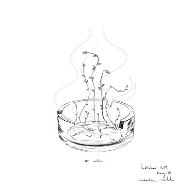 Ash ash ashtray black and white comic digital drawing fire illustration illustration art inktober inktober2019 ipadpro linework painting plant
