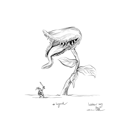 Legend black and white blackdrawing carnivorous plant comic digital drawing illustration illustration art inkober inktober2019 ipadpro knight legend painting plant sketch